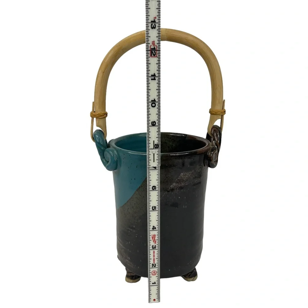Pottery Vase with Bamboo Handle